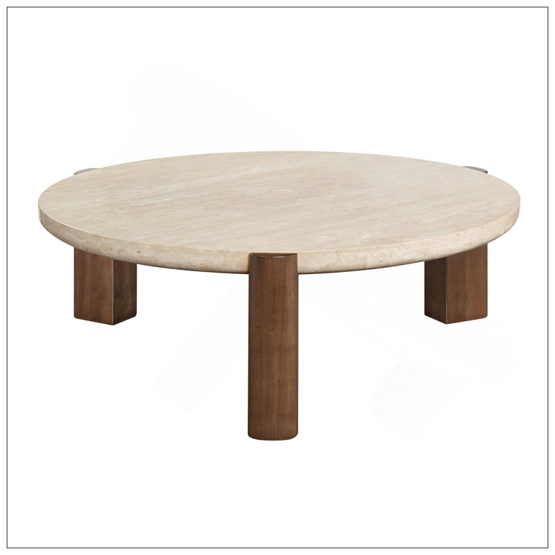 Plateau en travertin et table basse en chêne foncé Leonardo