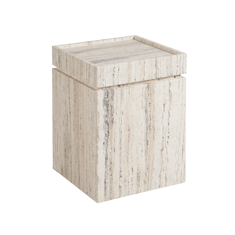 Square White Travertine Contemporary Accent Table