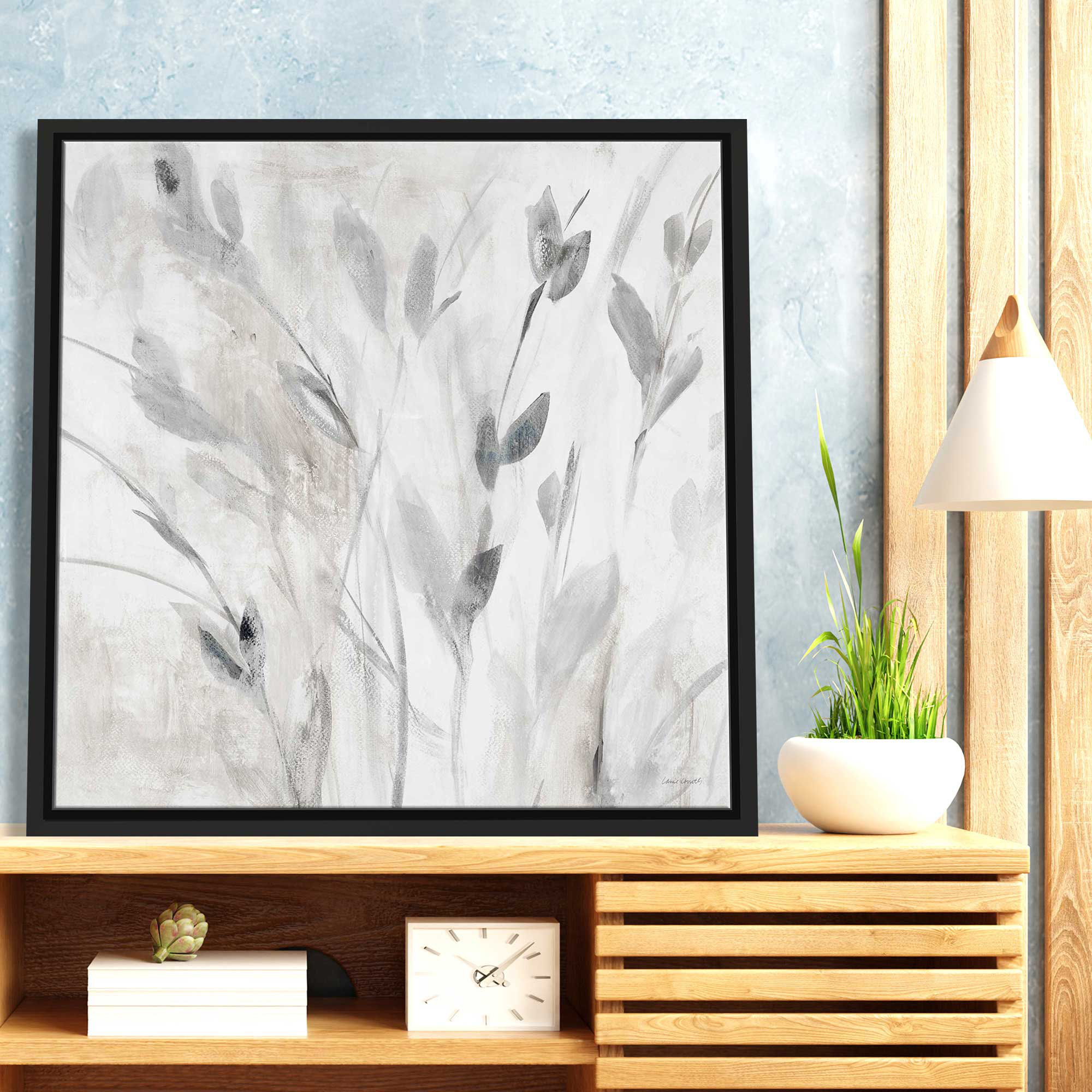 Wildon Home® Gray Misty Leaves Square I Framed On Canvas by Lanie ...