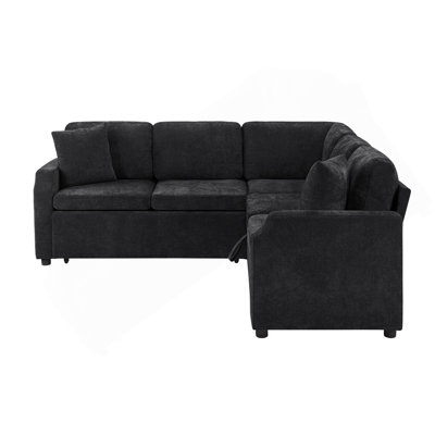 Canapé-lit modulaire en forme de L Canapé modulaire rembourré en L de 81,9 po avec canapé-lit et compartiment de rangement caché pour le salon, noir