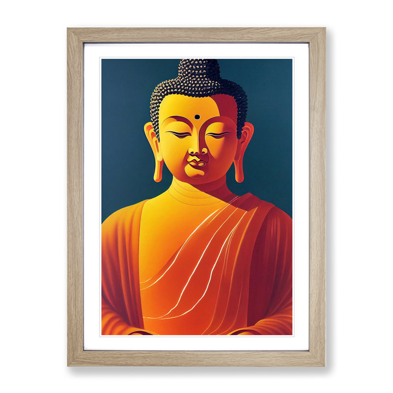 Glorious Buddha - Single Picture Frame Print, 34cm H x 25cm W x 2cm D, Oak