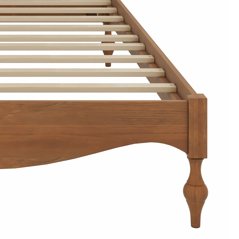 Base de lit traditionnelle en bois avec tête de lit élégante, Noyer clair, Double