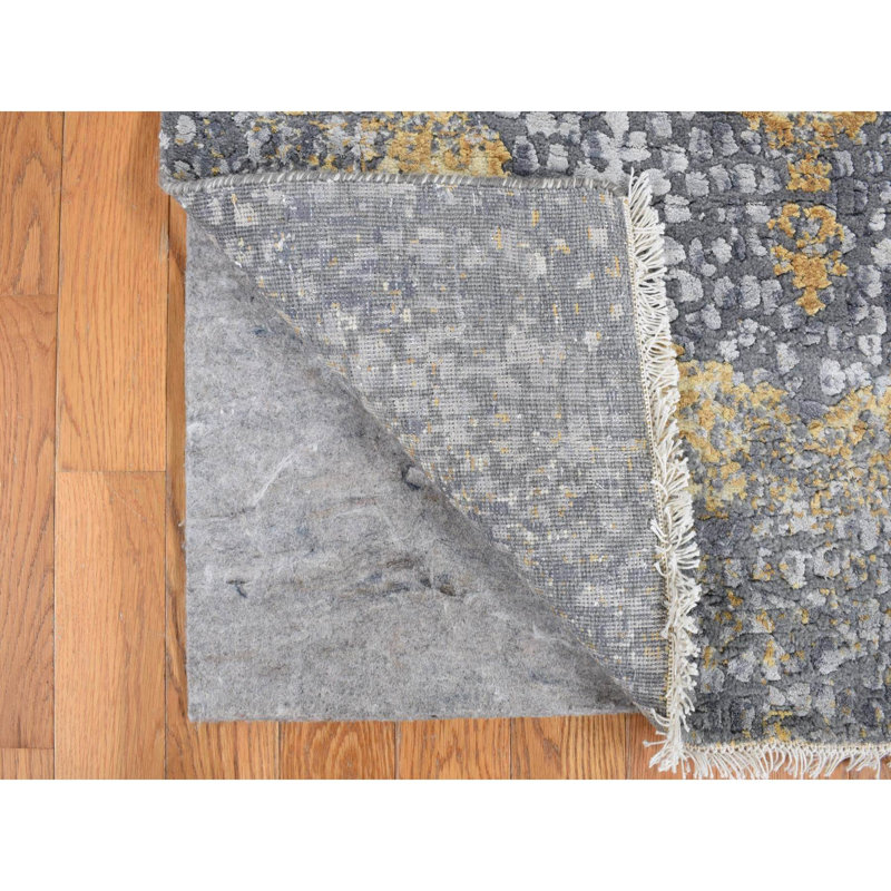 Tapis de couloir gris en laine et en soie noué à la main 3 pi 2 po x 10 pi 766165EEB71E4265B33A3C7DE20C385F