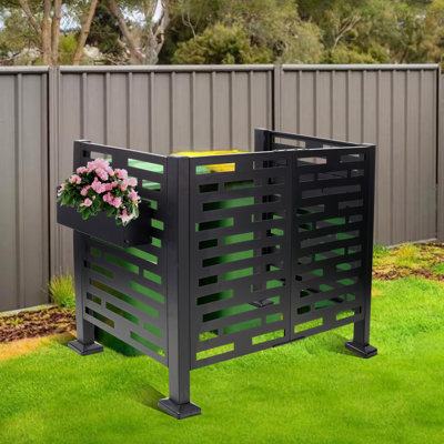 4*2FT Air Conditioner Fence for Outdoor Units Metal Privacy Fence,Metal Privacy Screen with Planter Boxes,Outdoor Trash Can Fence