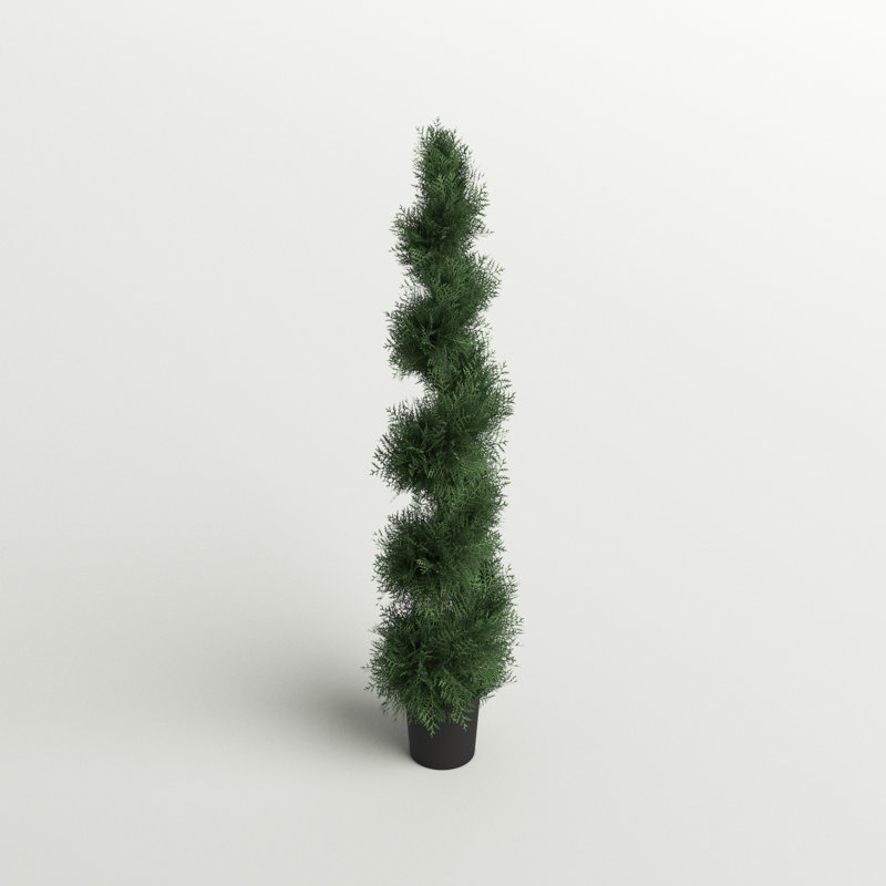 Artificial Potted Green Cedar Spiral Tree, 60" H x 13" W x 13" D