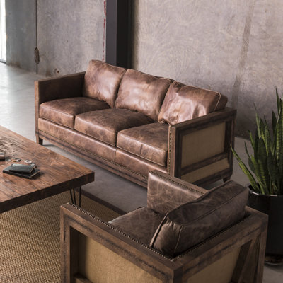 Sherly 72" Genuine Leather Square Arm Sofa