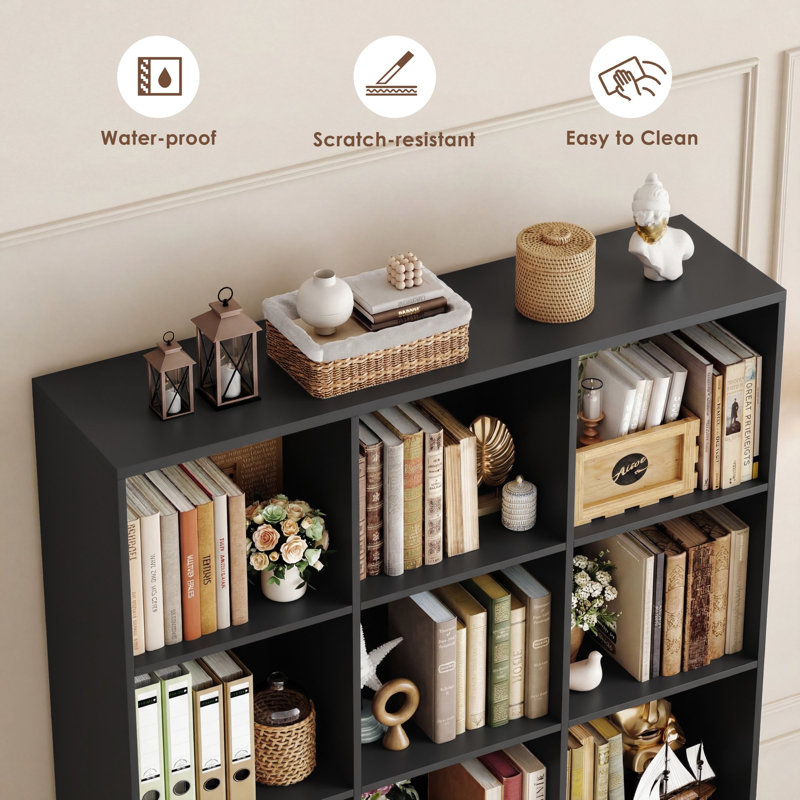 📚 5-Tier Modern Bookcase with Extra-High Shelves & Hidden Drawers - Tall Freestanding Bookshelf for Living Room, Home Office, Study - Sturdy Engineered Wood Storage Organizer