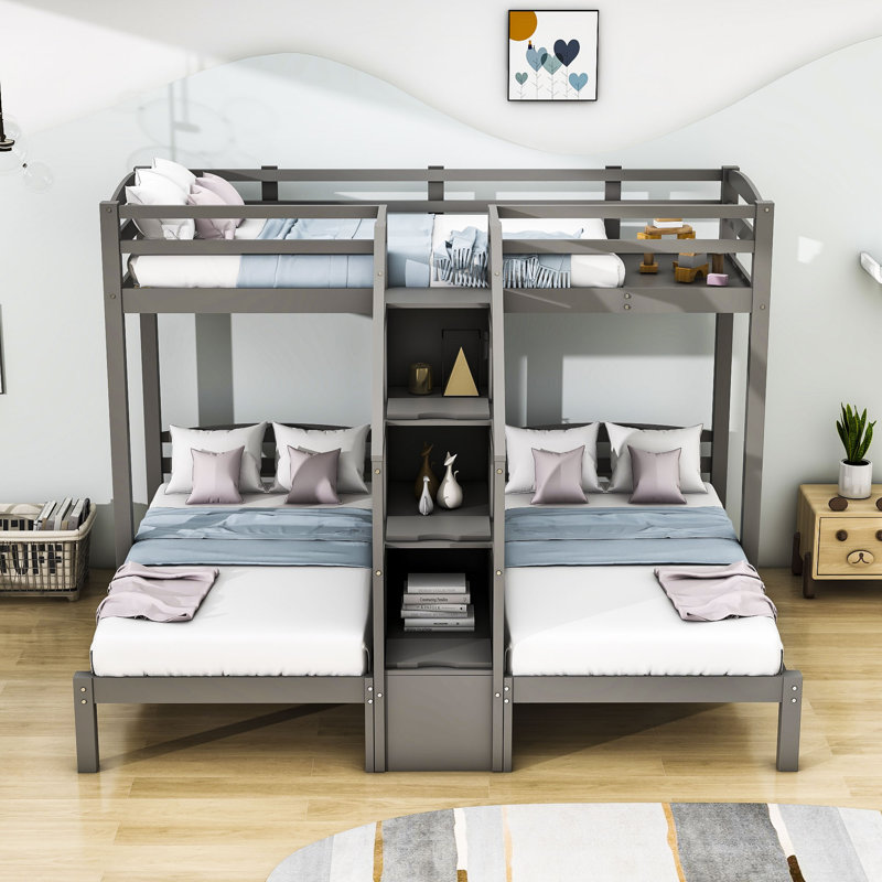 Lit superposé simple avec tablettes Essy par Harriet Bee, gris