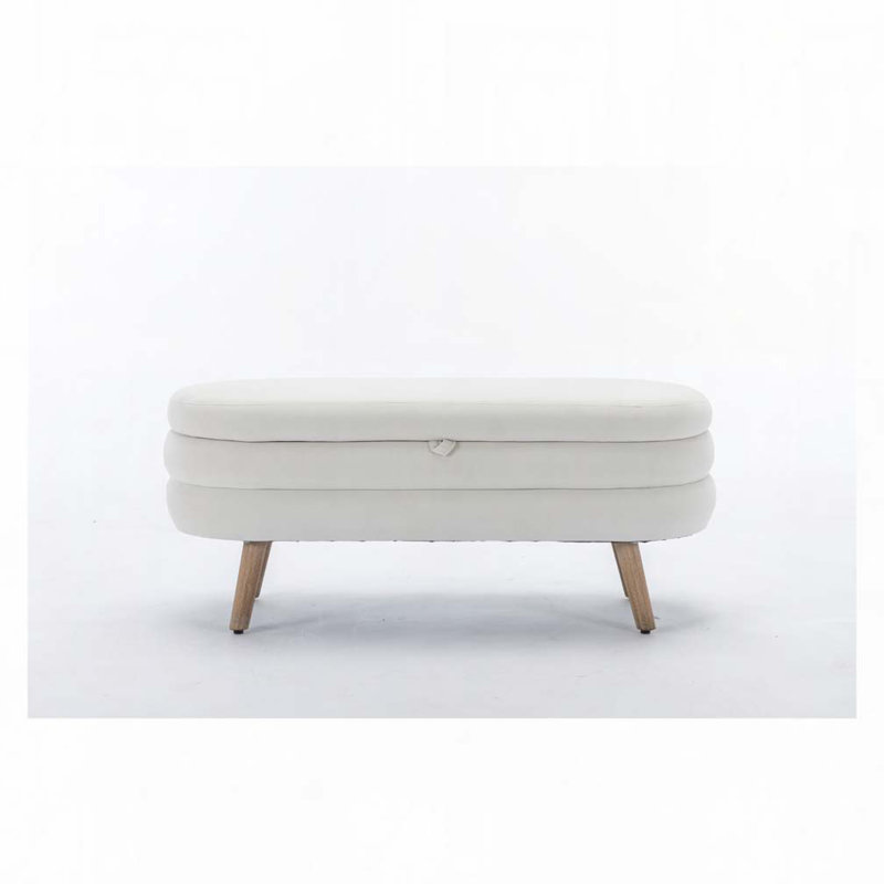 Noelany Upholstered Storage Bench, Ivory Velvet