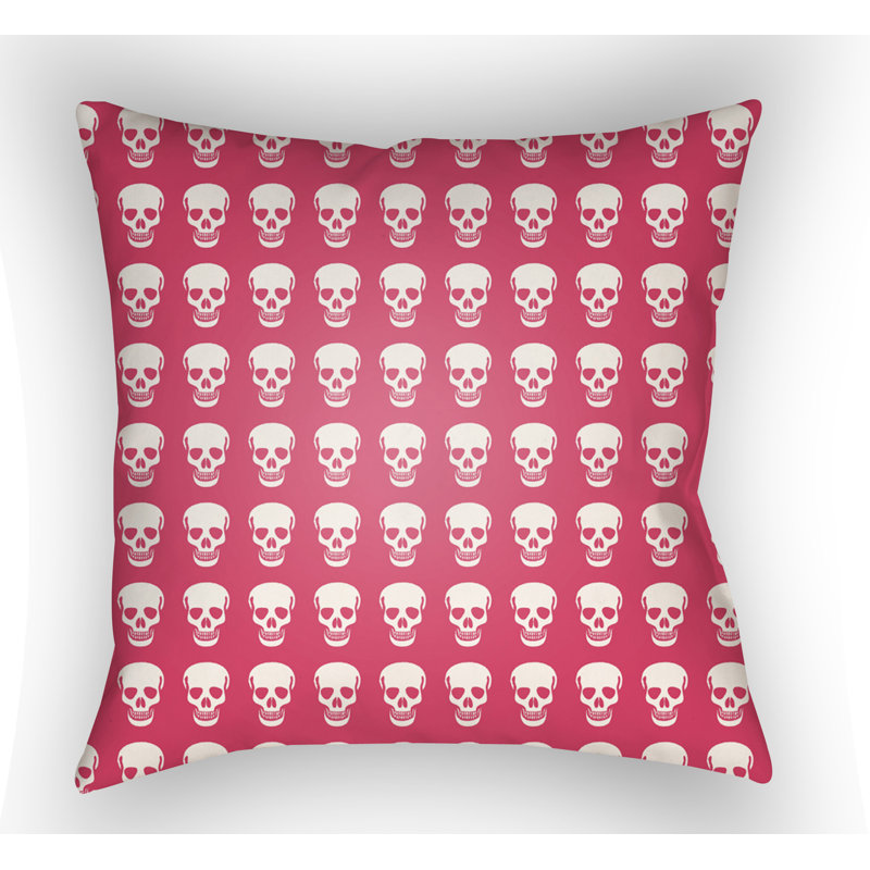 Punk Skulls Indoor/Outdoor Throw Pillow, 20" H x 20" W x 5" D, Pink