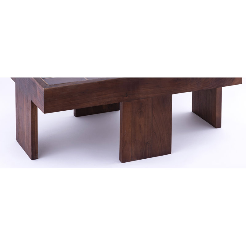 Table en bois avec plateau en tuiles, Brun