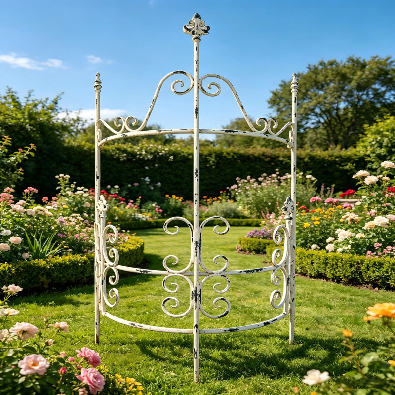 Bordure de jardin en fer forgé vintage de 122,4 cm (48,21 pouces), blanc antique