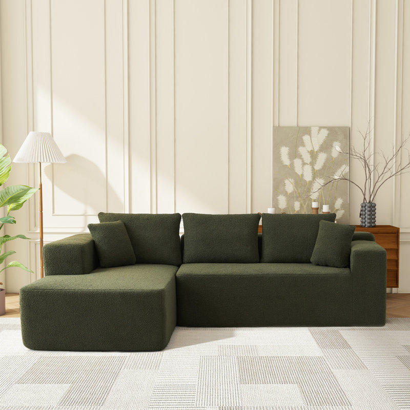 Nahliyah 2 - Piece  L-Shaped  Modular Sectional, Green Polyester Blend/Teddy