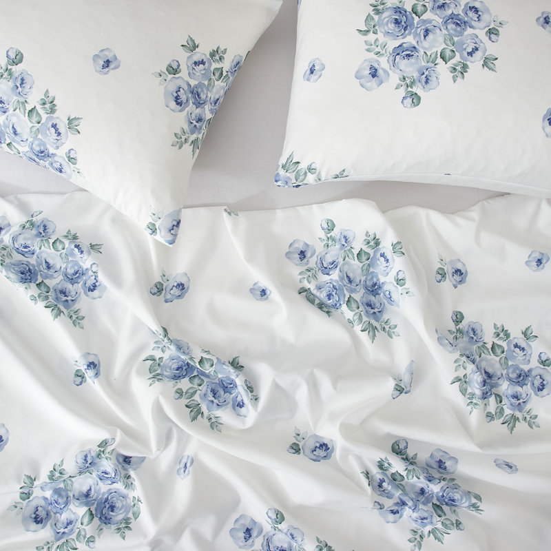 Nillie Bedding, Housse de couette grand et 2 taies d'oreiller stan, Motif floral bleu