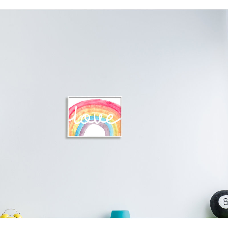 «Warm Rainbow Arches Love Cursive», typographie, H 11 po x l 14 po, Estampe numérique encadrée blanc bord de mer