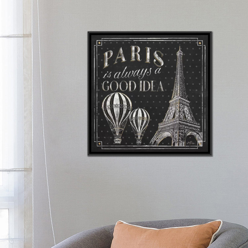 « vive paris v », art textuel sur toile tendue, H 18 po x l 18 po x P 1,5 po, Toile avec cadre noir, Pas de tapis