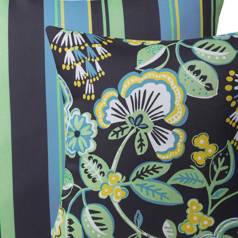 Dark Green Floral Reversible Square Throw Pillow Set