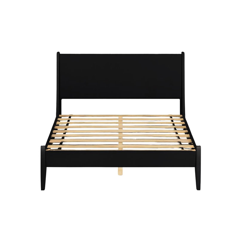 Lit plateforme moderne Mid-Century noir pleine grandeur avec pieds ronds fuselés, construction, ensemble de lattes inclus, aucun sommier requis, lit en bois fini, assemblage, nécessaire