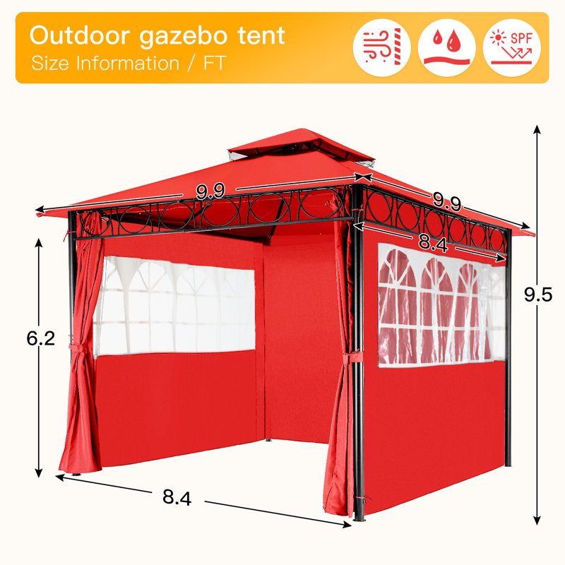 Red 10'x10' Alloy Steel Rectangular Gazebo Canopy Tent