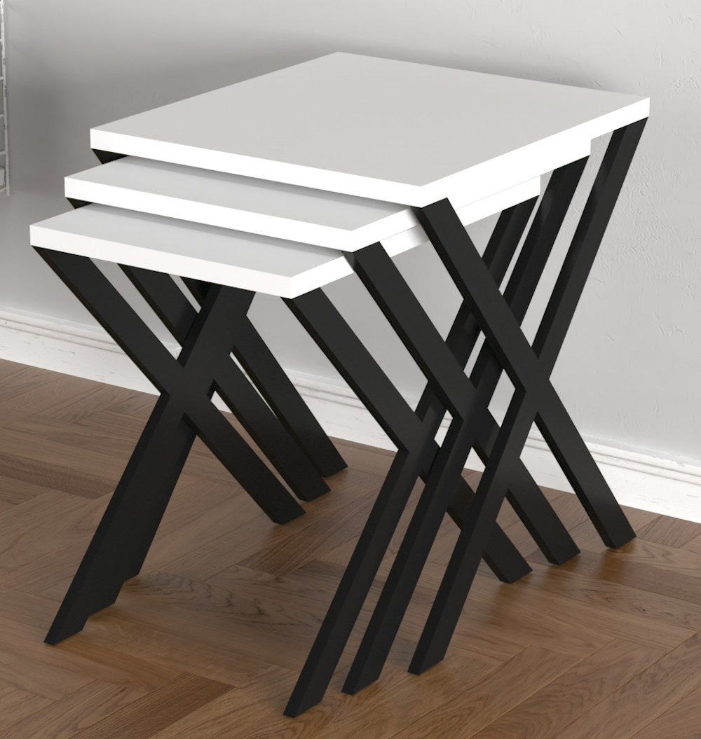 Nesting Table Base Latitude Run® Kira Nesting Table 3-Pieces, Metal Legs Wood Base Nesting ...