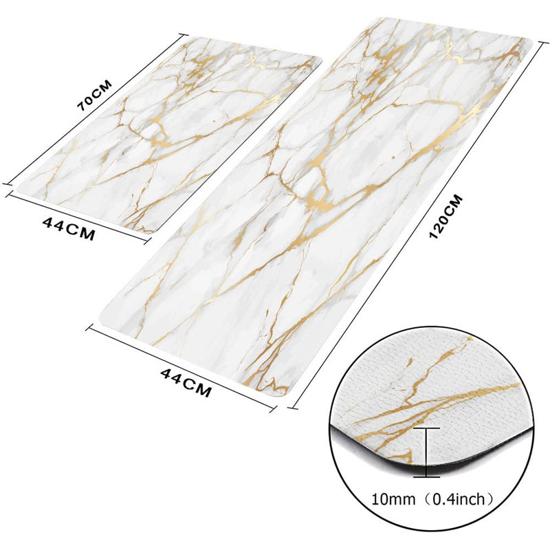 Tapis de cuisine dorés et blancs anti-fatigue 2 tapis de cuisine en marbre antidérapants en PVC pour évier de plancher