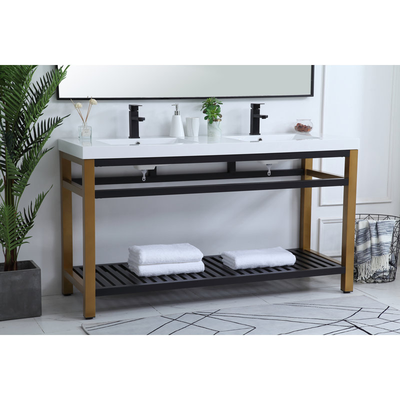 Raya 60'' Double Bathroom Vanity with Resin Top, Golden/Black