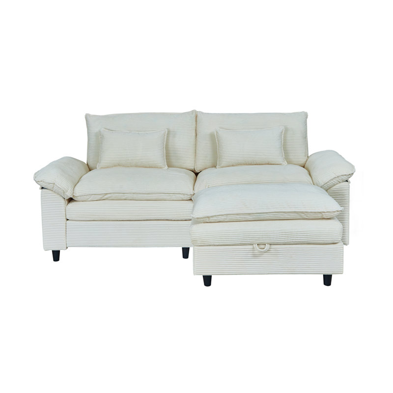 Canapé moderne avec repose-pieds Comfort, Velours côtelé beige, H 36,6 po x l 84,6 po x P 31,9 po