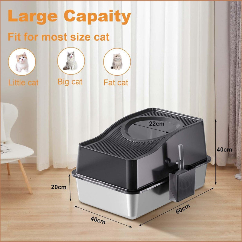 Stainless Steel Fully Enclosed Cat Litter Box With Hollow Lid And Heightened Lid To Prevent Splashing And Carry-Out, Top-Entry Deodorizing Cat Toilet
