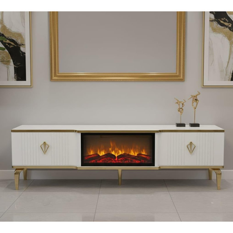 Realistic Flame Effect TV Unit | Realistic Fire Effect TV Cabinet | Fire Insert TV Stand 160x40x50cm | Remote controlled fireplace effect TV unit 