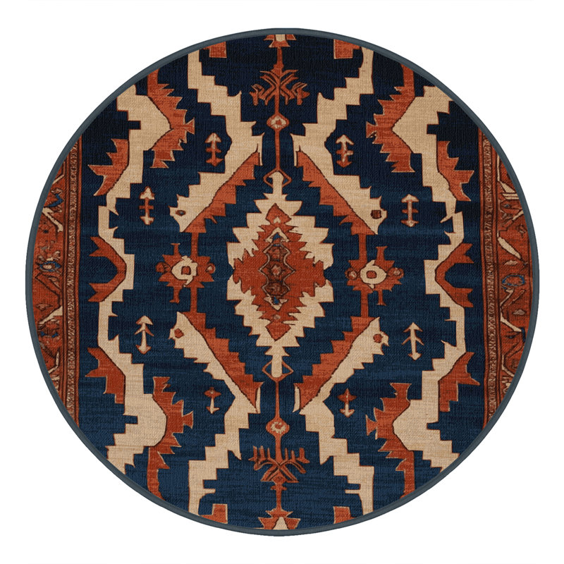 Tapis persan gris lavable à la machine, Rond 6 pi