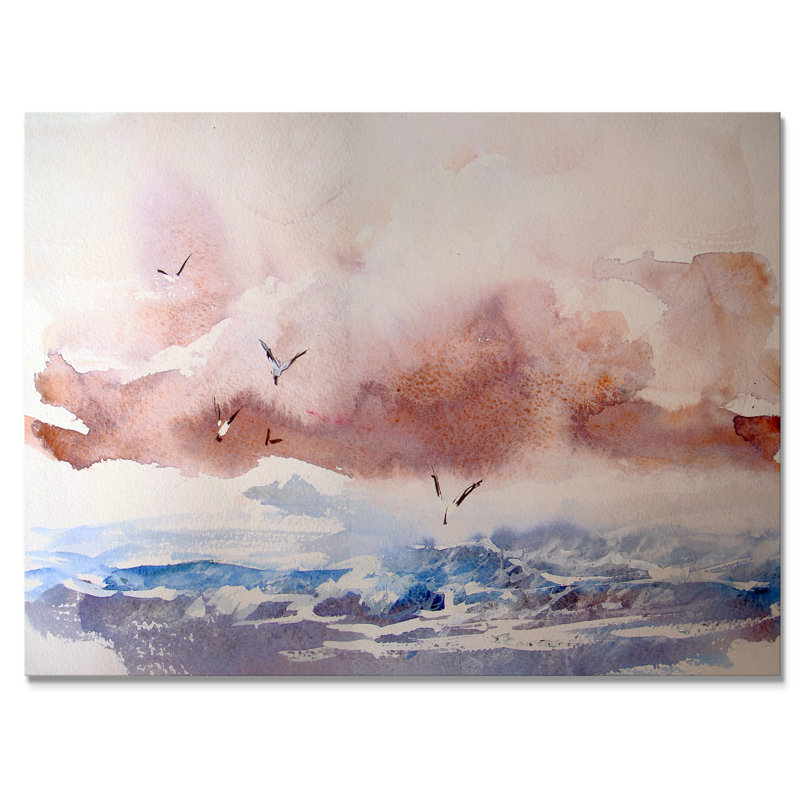 «Wave and Sea Gulls VI», reproduction d'art sur toile encadrée, H 8 po x l 12 po x P 1 po, Toile tendue