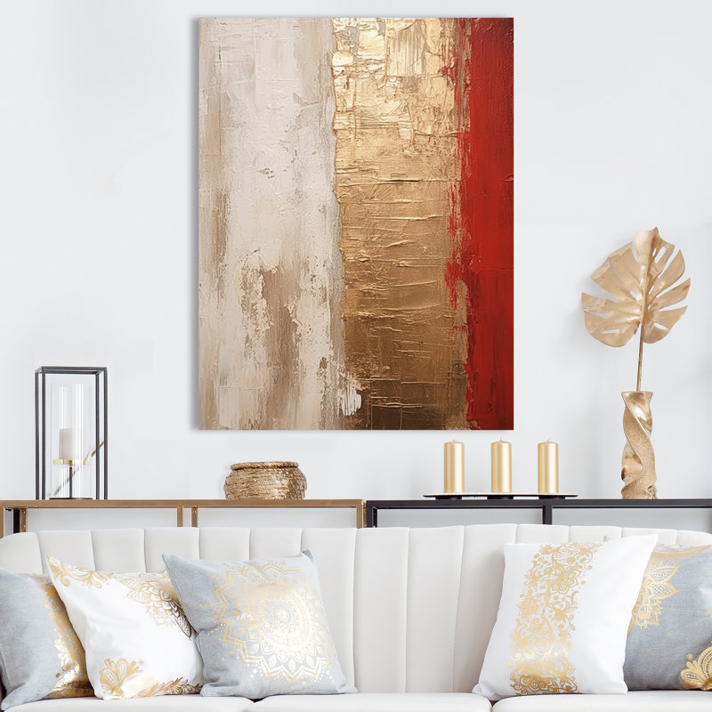 Pleine lune rédempte abstraite or et rouge I - peinture abstraite, art mural, 44" H x 34" W, Toile tendue