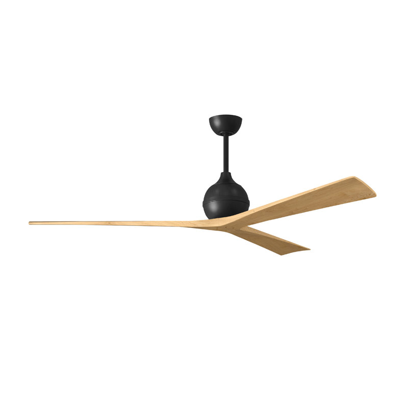 Ventilateur de plafond à 3 pales Irene, Noir mat, 72", Ton érable clair