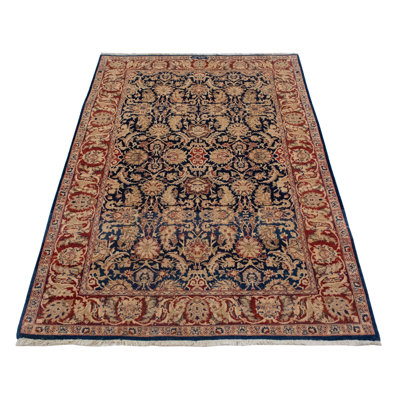 Tapis décoratif en laine de conception unique noué à la main new age marine/rouge 4 pi 1 po x 5 pi 6 po Versailles