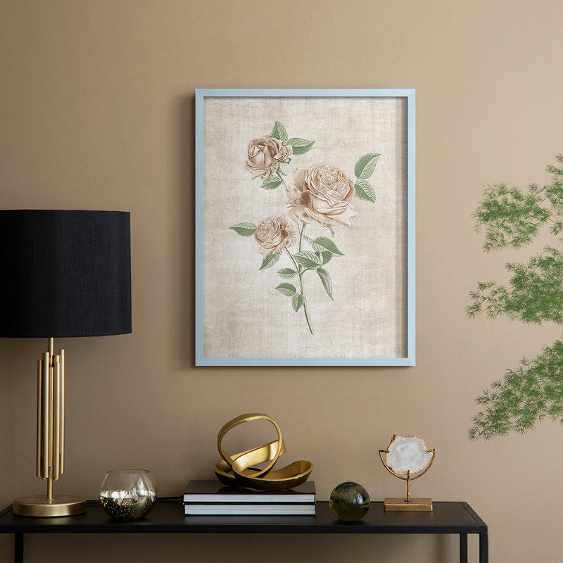 Blush Rose Botanical I, reproduction encadrée - bois massif, Bleu, H 11 po x l 9 po