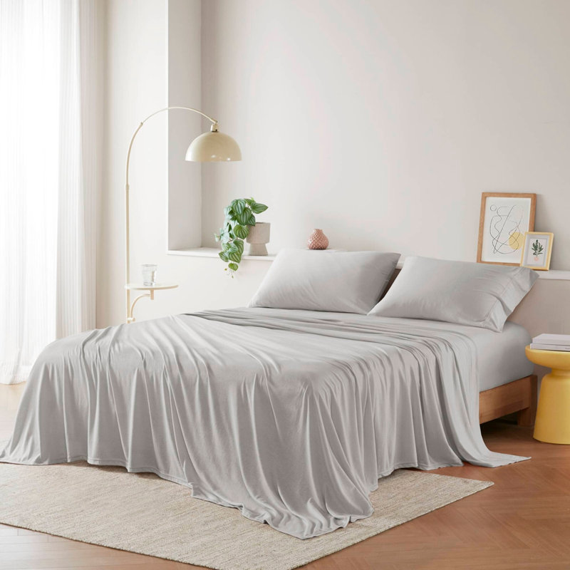 Ensemble de draps 3 pièces, Ensemble de draps pour lit simple avec 1 taie d'or, Grey