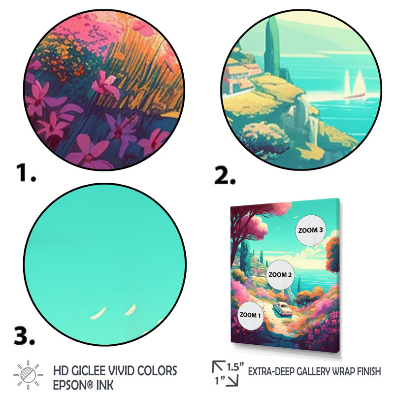 Seaside Drive II - Imprimé, H 32 po x l 24 po x P 1 po, Cadre flottant noir