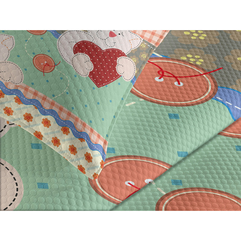 Ambesonne Shabby Flora Bedspread Teddy Bears Multicolor, 2 Queen Bedspread + 2 Standard Shams