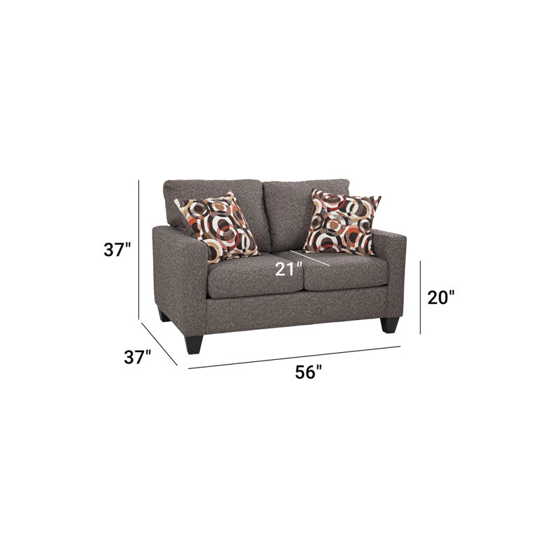 Charcoal Gray Track Arm Loveseat with Accent Pillows