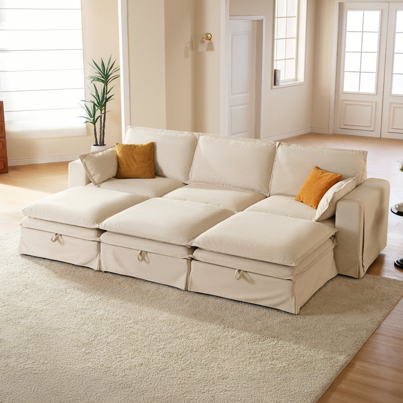 Canapé modulaire surdimensionné en tissu 125,6 po, Polyester beige