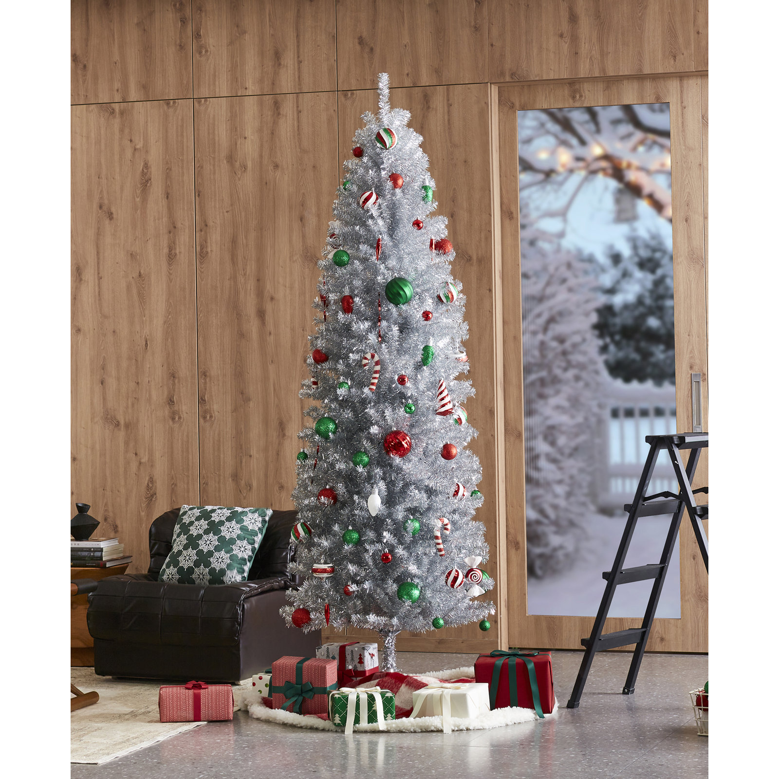7.5‘ Silver Pencil Tinsel Artificial Christmas Tree
