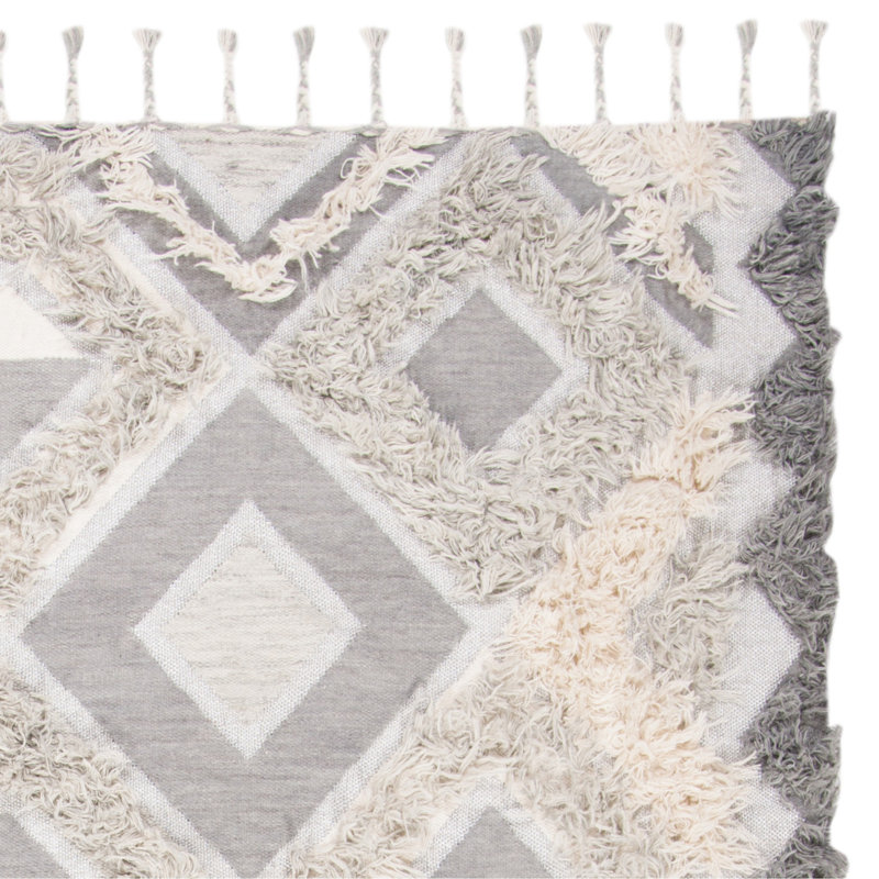 Tapis gris / ivoire en laine / coton / lurex noué à la main Inelda, Rectangle 8 pi x 10 pi