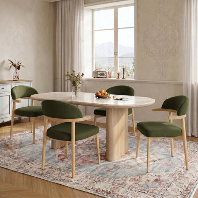 Chaises de salle à manger rembourrées avec structure en bois massif, siège rembourré en tissu de lin et dossier incurvé, chaises d'appoint modernes pour salle à manger, coin cuisine et petit-déjeuner, ensemble de 4