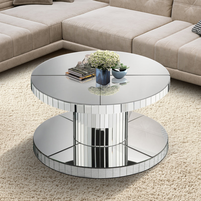 Table basse ronde et miroir avec verre cannelé