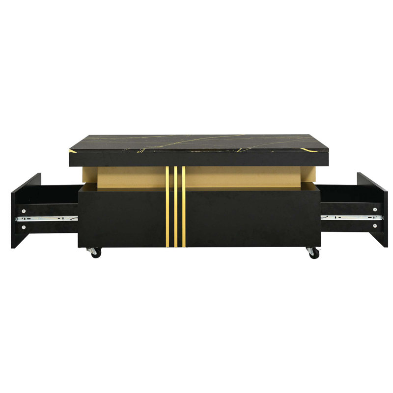 Azaliyah Coffee Table with storage,Cocktail Table with Caster Wheels, living room table, Black