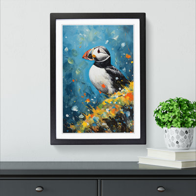 Puffin Action - Single Picture Frame Print on Wood