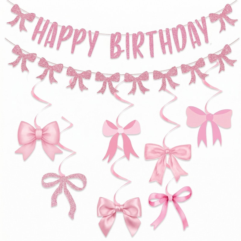 Bannière rose avec paillettes et joyeux anniversaire