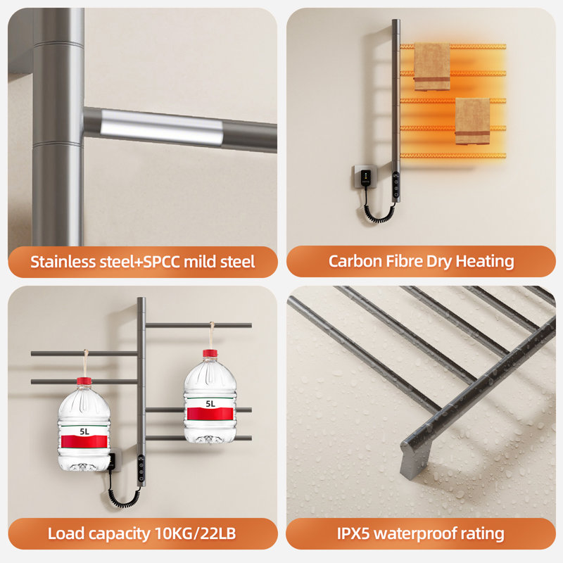 Barre à serviettes chauffante électrique, radiateur de salle de bain intelligent, radiateur de salle de bain à brancher / câblé, support pour sèche-serviettes