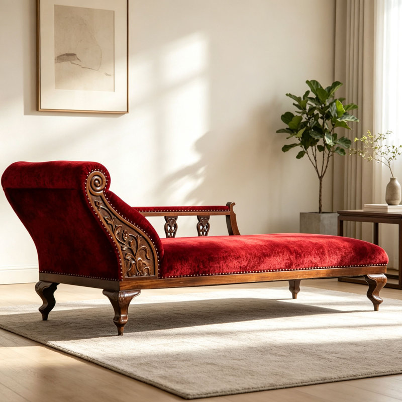 Chaise longue rétro en bois massif sculpté