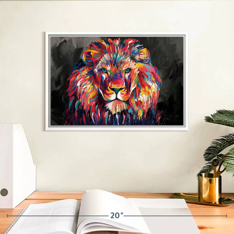 Couleur abstraite du regard du lion, Cadre flottant blanc, 13 po x 9 po